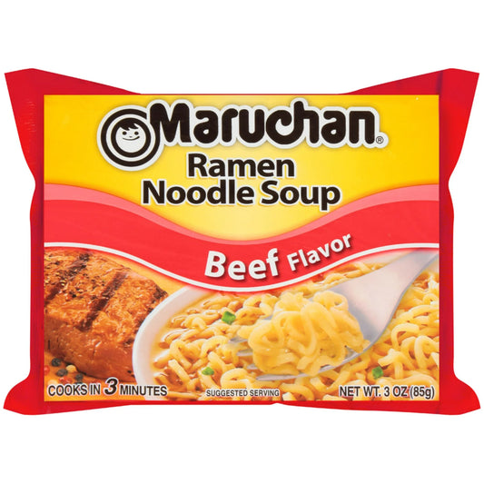 Maruchan Ramen Noodle Beef Flavor Soup, 3 oz, 12 Count Shelf Stable Package