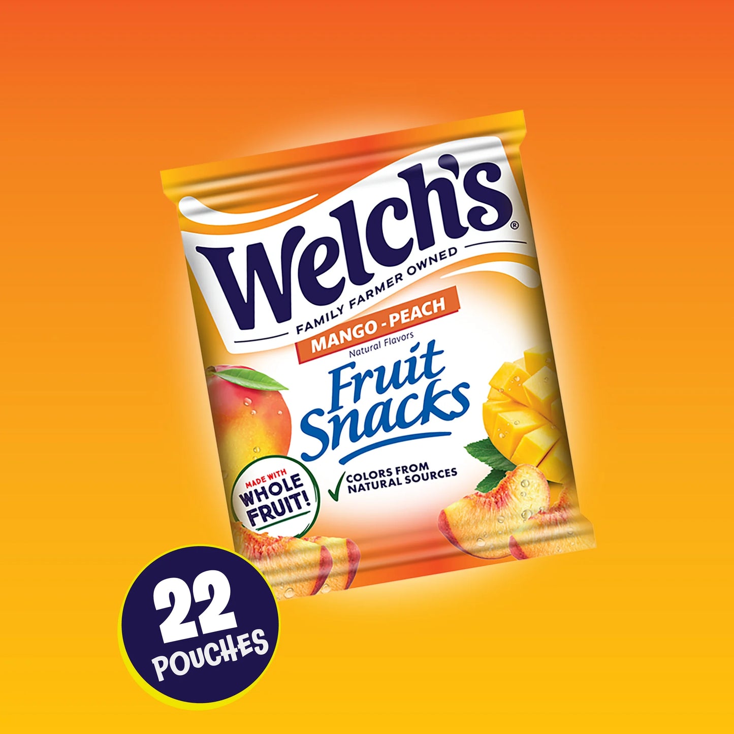 Welch's Fruit Snacks Mango-Peach Soft Fruit Snacks for Halloween, .8 oz, 22 Count