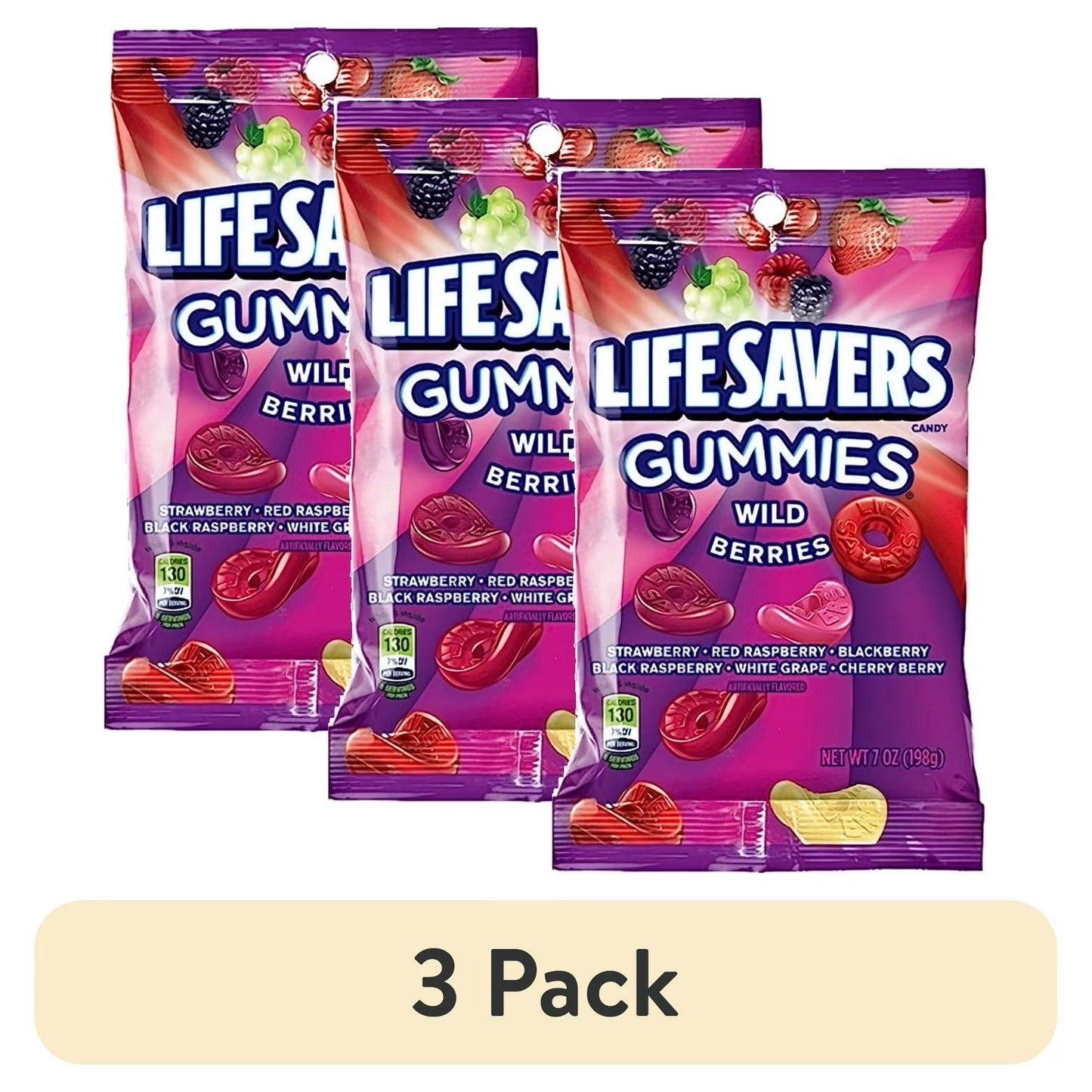 (3 pack) Life Savers Gummies, Wild Berries Fruit Gummy Candy, 7 oz Bag