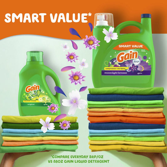 Gain Liquid Laundry Detergent, Moonlight Breeze Scent, 154 fl oz, 107 Loads