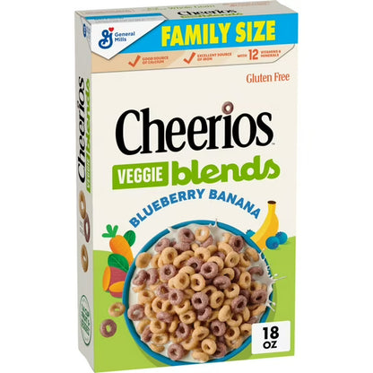 Cheerios Veggie Blends Breakfast Cereal, Blueberry Banana, Family Size, 18 oz