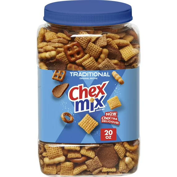 Chex Mix Traditional Original Recipe Snack Mix, Snacks, Tub, 20 oz