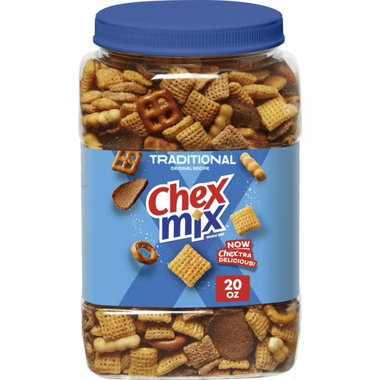 Chex Mix Traditional Original Recipe Snack Mix, Snacks, Tub, 20 oz