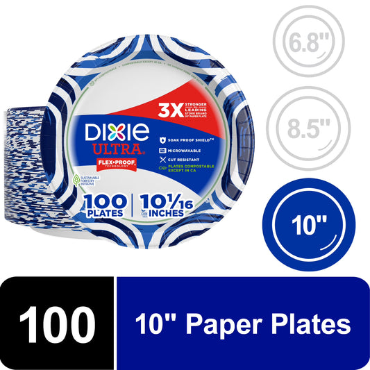 Dixie Ultra Disposable Paper Plates, 10", Multi-Color, 100 Count