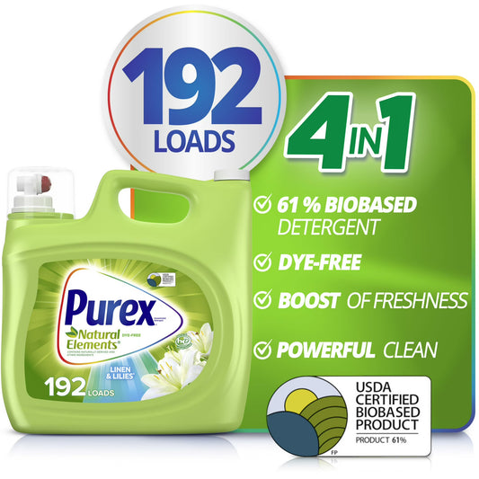 Purex Natural Elements Liquid Laundry Detergent, Linen & Lilies, 250 fl oz, 192 Loads, Value Size
