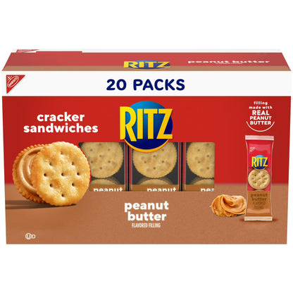 RITZ Peanut Butter Sandwich Crackers, Lunch GJM1&nbsp;Snacks, 20 Snack Packs (6 Crackers Per Pack)