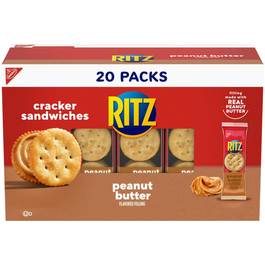 RITZ Peanut Butter Sandwich Crackers, Lunch GJM1&nbsp;Snacks, 20 Snack Packs (6 Crackers Per Pack)