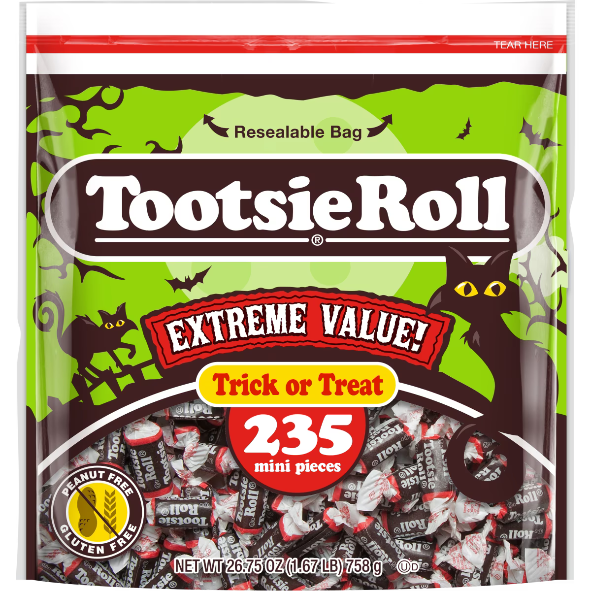 Tootsie Roll, Midgees, 26 oz, 235 Piece Bag. Peanut-Free, Gluten Free, Contains Milk and Soy.