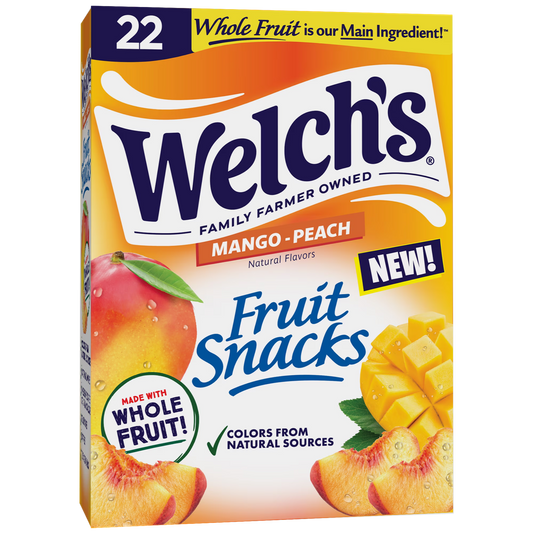 Welch's Fruit Snacks Mango-Peach Soft Fruit Snacks for Halloween, .8 oz, 22 Count